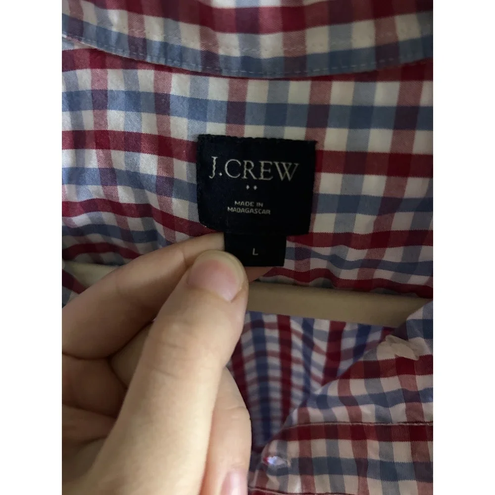 J.Crew Mens Red White Blue Gingham Plaid Cotton Button Down Shirt Large 31872